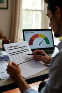 Man reviewing his credit report and credit score